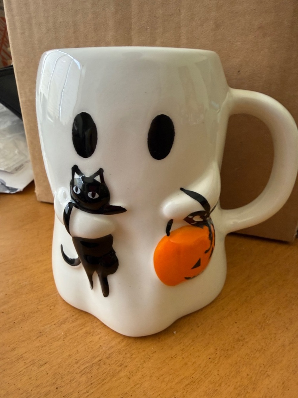 Ghost Halloween Mug 3D Black Cat and Pumpkin scary spooky
